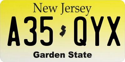 NJ license plate A35QYX