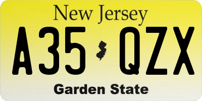 NJ license plate A35QZX