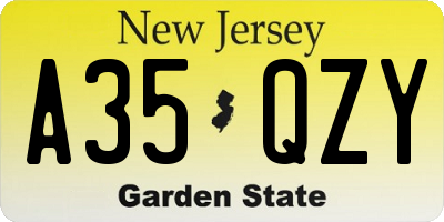 NJ license plate A35QZY