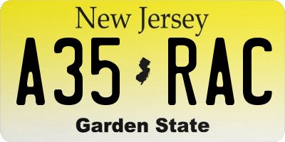 NJ license plate A35RAC