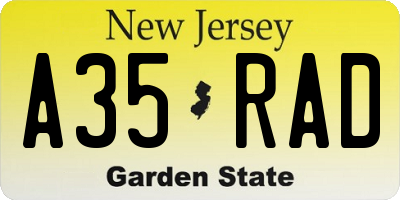 NJ license plate A35RAD