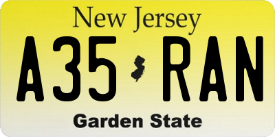 NJ license plate A35RAN