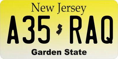 NJ license plate A35RAQ