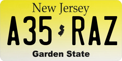 NJ license plate A35RAZ