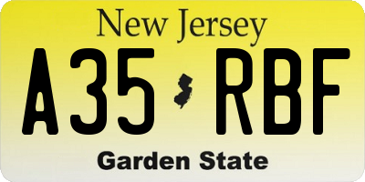 NJ license plate A35RBF