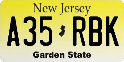 NJ license plate A35RBK