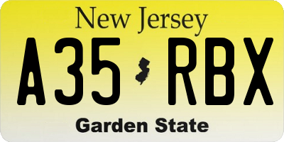 NJ license plate A35RBX