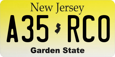 NJ license plate A35RCO