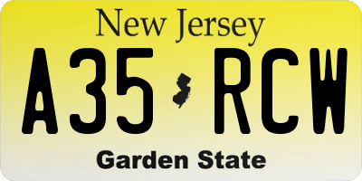 NJ license plate A35RCW