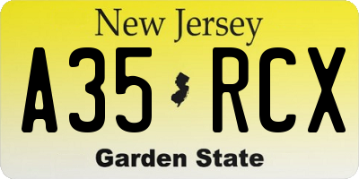 NJ license plate A35RCX
