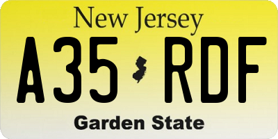 NJ license plate A35RDF