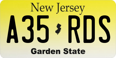 NJ license plate A35RDS