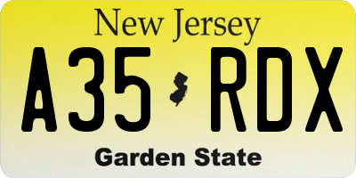NJ license plate A35RDX