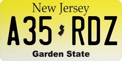 NJ license plate A35RDZ