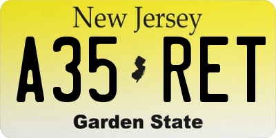 NJ license plate A35RET