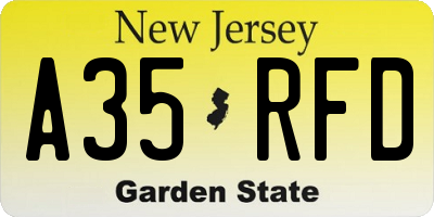 NJ license plate A35RFD