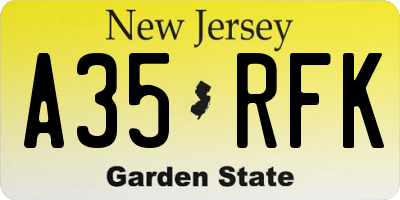 NJ license plate A35RFK