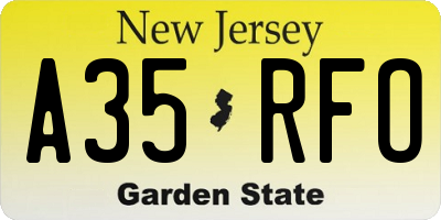 NJ license plate A35RFO