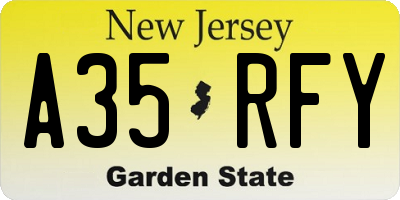 NJ license plate A35RFY