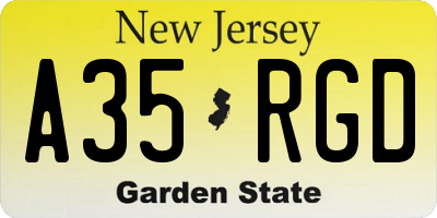 NJ license plate A35RGD