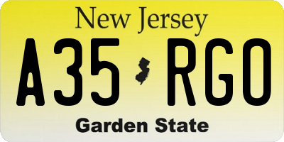 NJ license plate A35RGO