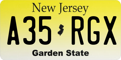 NJ license plate A35RGX