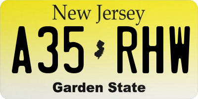 NJ license plate A35RHW