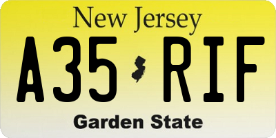 NJ license plate A35RIF
