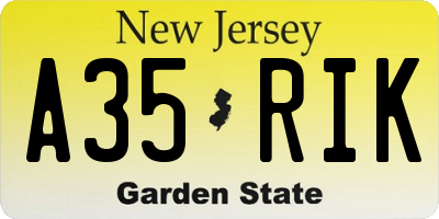 NJ license plate A35RIK