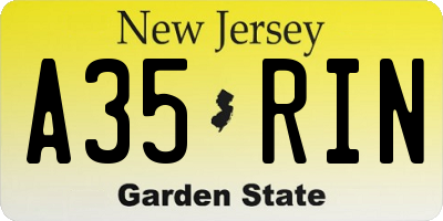 NJ license plate A35RIN