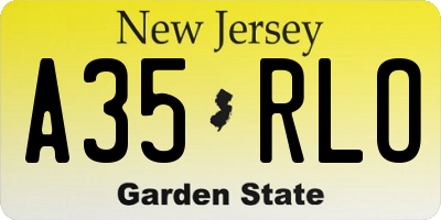 NJ license plate A35RLO