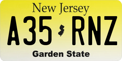 NJ license plate A35RNZ