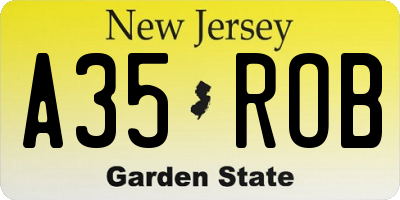 NJ license plate A35ROB