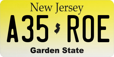 NJ license plate A35ROE