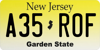 NJ license plate A35ROF