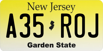 NJ license plate A35ROJ