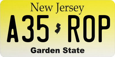 NJ license plate A35ROP