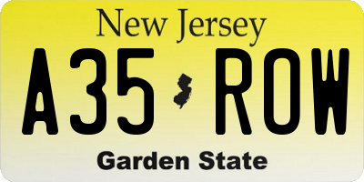 NJ license plate A35ROW