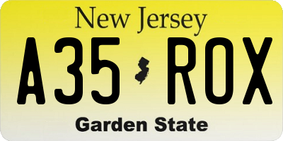 NJ license plate A35ROX
