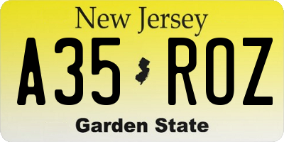 NJ license plate A35ROZ