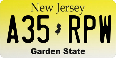 NJ license plate A35RPW