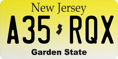 NJ license plate A35RQX