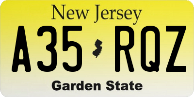 NJ license plate A35RQZ