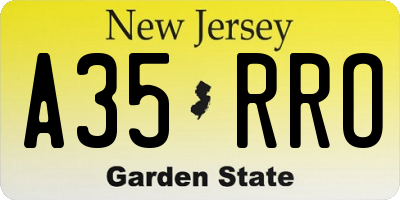 NJ license plate A35RRO