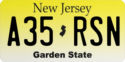NJ license plate A35RSN
