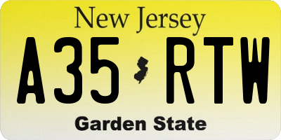 NJ license plate A35RTW
