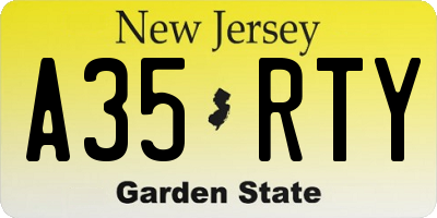 NJ license plate A35RTY