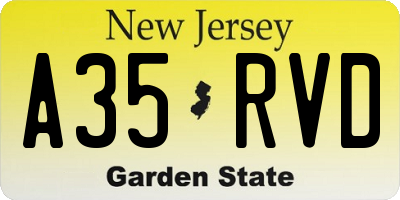 NJ license plate A35RVD