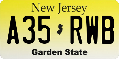 NJ license plate A35RWB