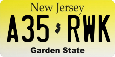 NJ license plate A35RWK